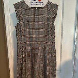 J. Crew Black and Gray Plaid Midi Dress